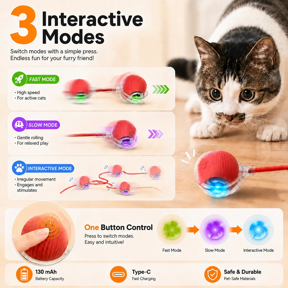 3 modes interactifs : rapide, lent et interactif, contrôle à un bouton