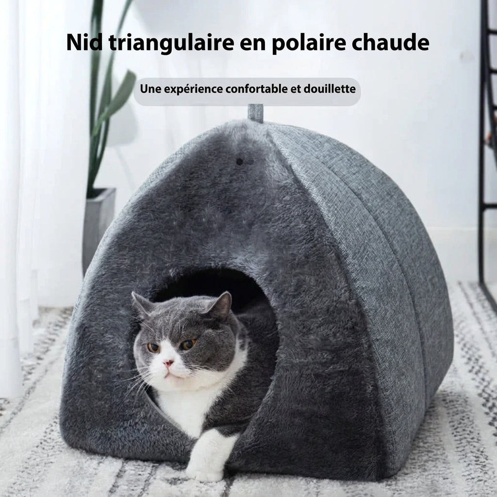 Nid triangulaire Velours en polaire chaude avec un chat
