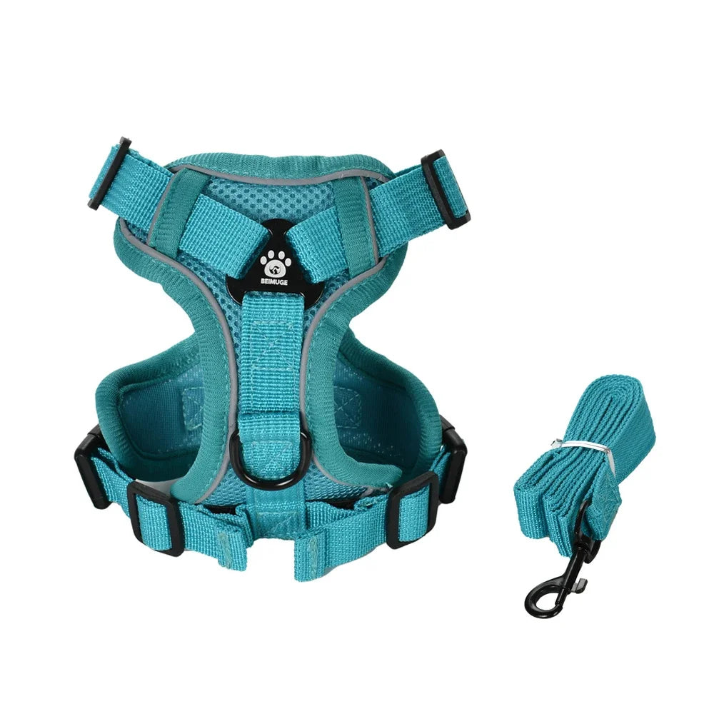 Harnais gilet Brise bleu canard avec laisse assortie