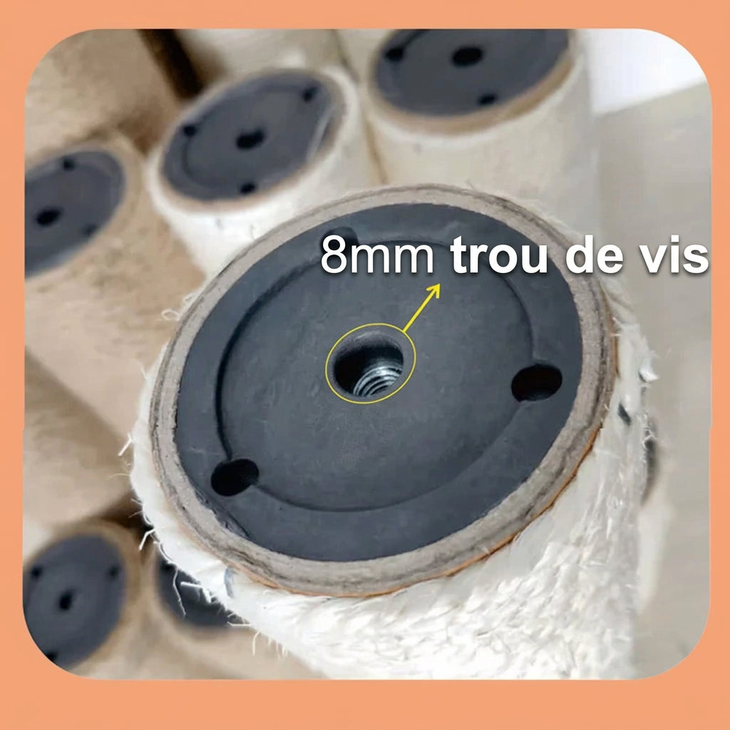 Trou de vis de 8 mm à l'extrémité du poteau sisal