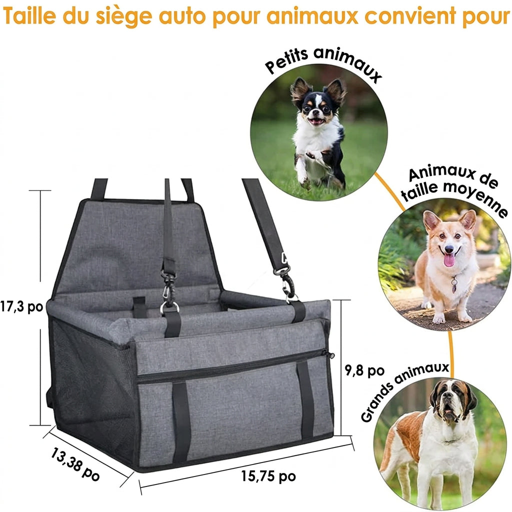 Dimensions du siège auto et tailles d'animaux adaptées