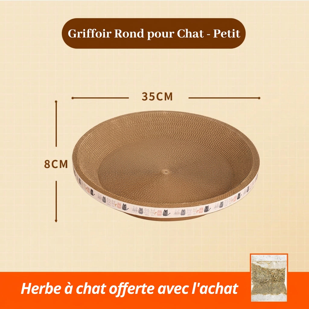 Griffoir rond pour chat en carton, 35 cm sur 8 cm, herbe à chat incluse