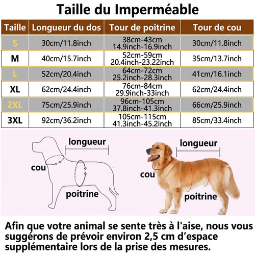 Guide des tailles de la cape pour grand chien