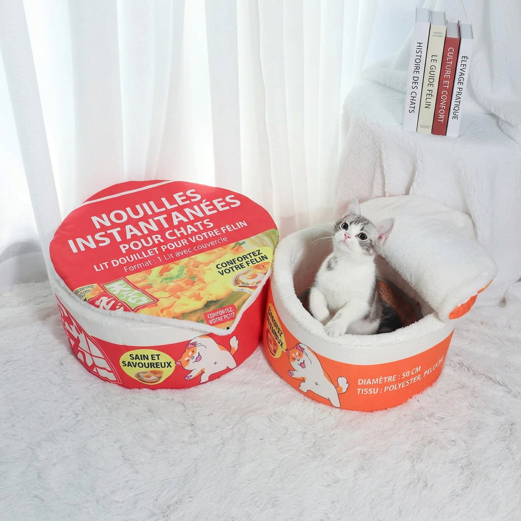 Panier nouilles avec un chat